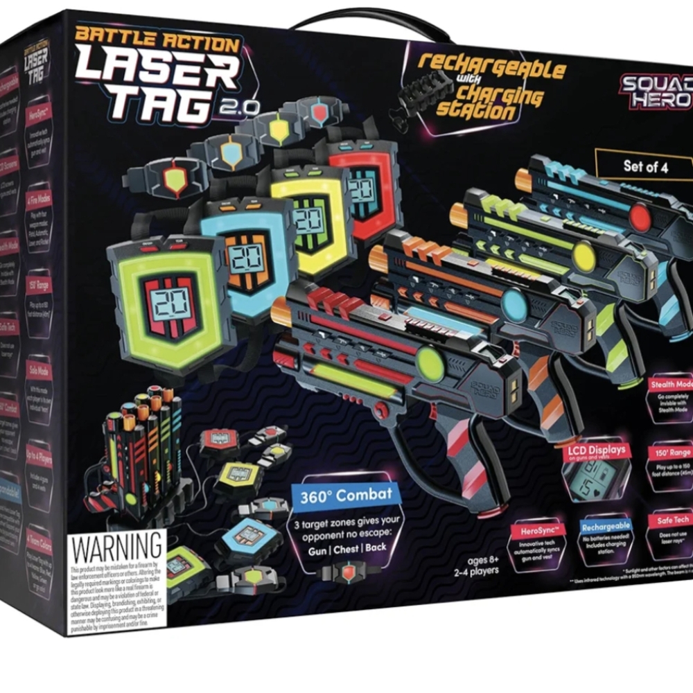 Like New!Squad Hero Rechargeable Laser Tag 360° Sensors + LCDs - Set of 4 -